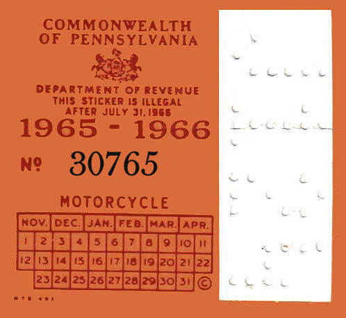 (image for) Pennsylvania 1965 Cycle Inspection sticker